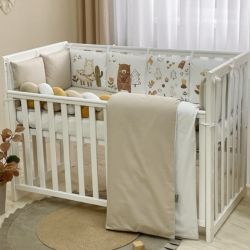 Neugeborenen-Bettwäscheset mit Stoßstangen 'Alpaka Beige' 14-teiliges