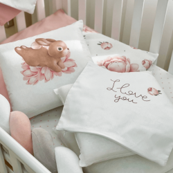  14-teiliges Rosa Bettwäsche-Set mit Umrandung für Kinderbett 100% Baumwolle, fig. 1 