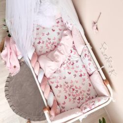  14-tlg Schmetterlinge Bettwäsche-Set für Babybett 60x120 für Mädchen Komplettset, fig. 4 