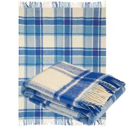  Tartan-Wolldecke aus 100 % reiner Wolle – Karomuster in Blau & Creme, 140×200 cm mit Fransen, fig. 2 
