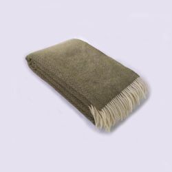  Olive Green Herringbone Throw Blanket — 100% New Zealand Wool, 140x200 cm (55x79″), Eco-Friendly, Fringed, for Sofa or Bed, fig. 1 