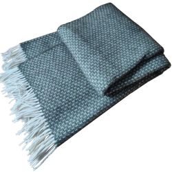  Dark Green 100% Pure Wool Throw Blanket with White Fringe, 140x200 cm (55x79 in), fig. 1 