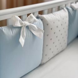  Babybett Komplettset SHINE Baby-Baumwoll-Bettwäsche-Set mit Bettumrandung-Kissen, Blau 17-tlg, fig. 7 