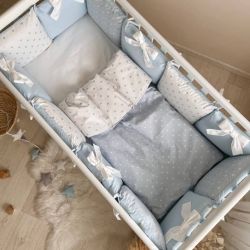  Babybett Komplettset SHINE Baby-Baumwoll-Bettwäsche-Set mit Bettumrandung-Kissen, Blau 17-tlg, fig. 2 