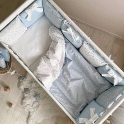  Babybett Komplettset SHINE Baby-Baumwoll-Bettwäsche-Set mit Bettumrandung-Kissen, Blau 17-tlg, fig. 9 