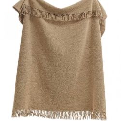  Wool Bouclé Throw Blanket with Fringe – Light Beige, 55x79 in (140x200 cm), fig. 1 