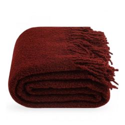  Dark Red Wool Throw Blanket with Fringe 55x79 in (140x200 cm) - Bouclé Throw, fig. 1 