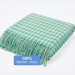  100% Merino Wool Throw Blanket - Teal & Cream Pattern, 140x200 cm (55x79 in), fig. 1 