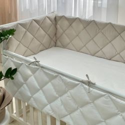  Komplettes Set gestepptes einfarbiges Nestchen für Babybett 60x120, beige/weiß, 100% Baumwolle, fig. 1 