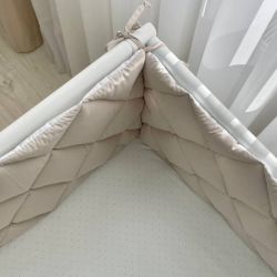  Komplettes Set gestepptes einfarbiges Nestchen für Babybett 60x120, beige/weiß, 100% Baumwolle, fig. 2 