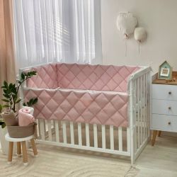  Komplettes gestepptes Bettnestchen 60x120 für Mädchen, Rosa/Weiß, 100% Baumwolle, 360 cm, fig. 2 