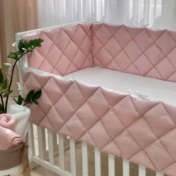  Komplettes gestepptes Bettnestchen 60x120 für Mädchen, Rosa/Weiß, 100% Baumwolle, 360 cm, fig. 1 