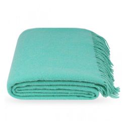  Mint Green Wool Throw Blanket – 100% Pure Wool, Warm Fringed Plaid, 140x200 cm (55" x 79"), fig. 1 