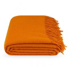  Orange Wolldecke – 100% reine Wolle, warme Kuscheldecke mit Fransen, 140x200 cm, fig. 1 