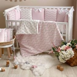  Babybett Komplettset SHINE Baby-Baumwoll-Bettwäsche-Set mit Bettumrandung-Kissen, Rosa 17-tlg, fig. 3 