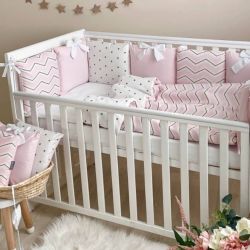  Babybett Komplettset SHINE Baby-Baumwoll-Bettwäsche-Set mit Bettumrandung-Kissen, Rosa 17-tlg, fig. 5 