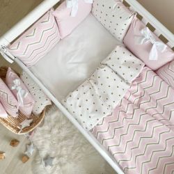  Babybett Komplettset SHINE Baby-Baumwoll-Bettwäsche-Set mit Bettumrandung-Kissen, Rosa 17-tlg, fig. 6 
