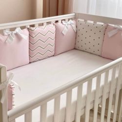  Babybett Komplettset SHINE Baby-Baumwoll-Bettwäsche-Set mit Bettumrandung-Kissen, Rosa 17-tlg, fig. 7 