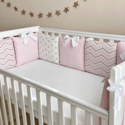  Babybett Komplettset SHINE Baby-Baumwoll-Bettwäsche-Set mit Bettumrandung-Kissen, Rosa 17-tlg, fig. 8 