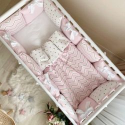 Babybett Komplettset SHINE Baby-Baumwoll-Bettwäsche-Set mit Bettumrandung-Kissen, Rosa 17-tlg, fig. 2 