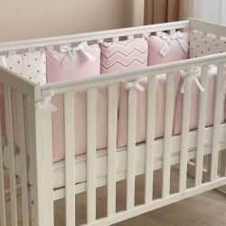  Babybett Komplettset SHINE Baby-Baumwoll-Bettwäsche-Set mit Bettumrandung-Kissen, Rosa 17-tlg, fig. 10 