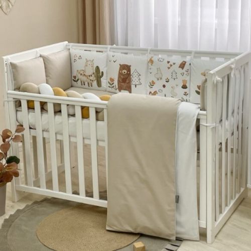 Neugeborenen-Bettwäscheset mit Stoßstangen 'Alpaka Beige' 14-teiliges