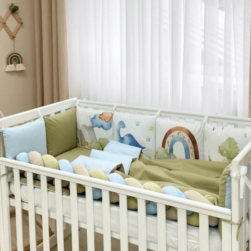  14-teiliges Baby Bettwäsche Set mit Umrandung 'Dino' 100% Baumwolle, fig. 1 