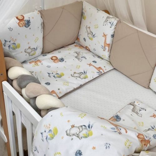 14-tlg Baby Bettwäsche Set mit Umrandung 'Tiere' 100% Baumwolle, fig. 1 