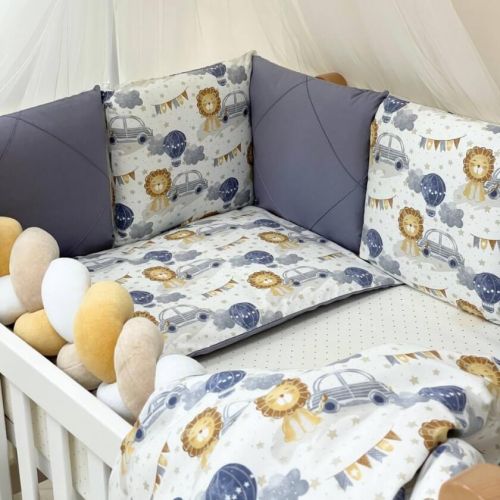  14-teiliges Bettwäsche-Set für Babybetten „Löwe & Auto“, 100 % Baumwolle, fig. 1 