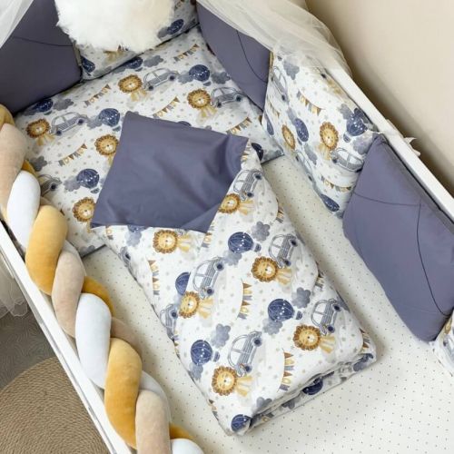  14-teiliges Bettwäsche-Set für Babybetten „Löwe & Auto“, 100 % Baumwolle, fig. 3 