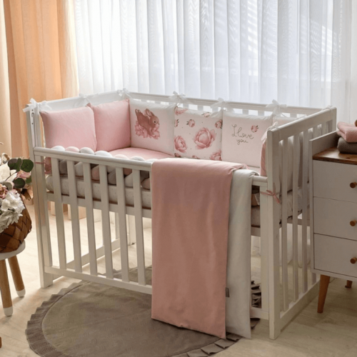 14-teiliges Rosa Bettwäsche-Set mit Umrandung für Kinderbett für Mädchen