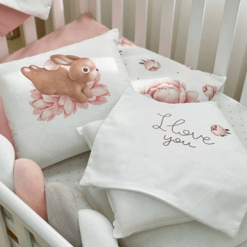  14-teiliges Rosa Bettwäsche-Set mit Umrandung für Kinderbett 100% Baumwolle, fig. 1 