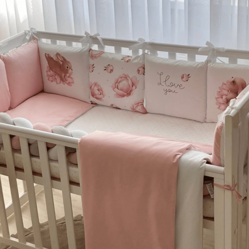  14-teiliges Rosa Bettwäsche-Set mit Umrandung für Kinderbett 100% Baumwolle, fig. 2 