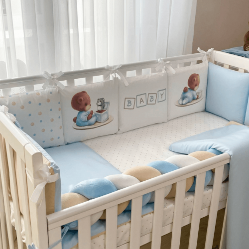  Kinderbettwäsche-Set mit Nestchen 'Baby Teddy' blau 14-tlg 100 % Baumwolle, fig. 1 