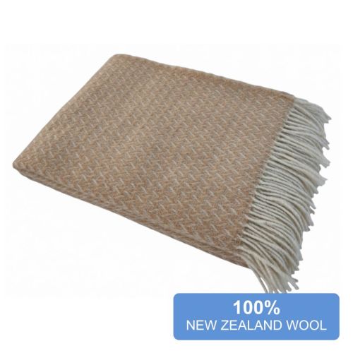  Beige 100% New Zealand Wool Throw Blanket — 140x200 cm (55″x79″), fig. 1 