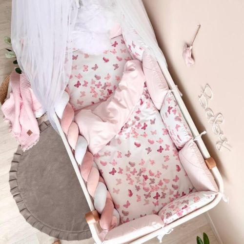  14-tlg Schmetterlinge Bettwäsche-Set für Babybett 60x120 für Mädchen Komplettset, fig. 4 