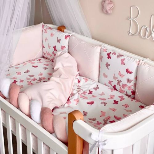  14-tlg Schmetterlinge Bettwäsche-Set für Babybett 60x120 für Mädchen Komplettset, fig. 1 
