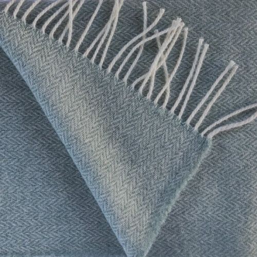  Sage Green Herringbone Throw Blanket — 100% New Zealand Wool, 140x200 cm (55x79″), Eco-Friendly, Fringed, for Sofa or Bed, fig. 2 