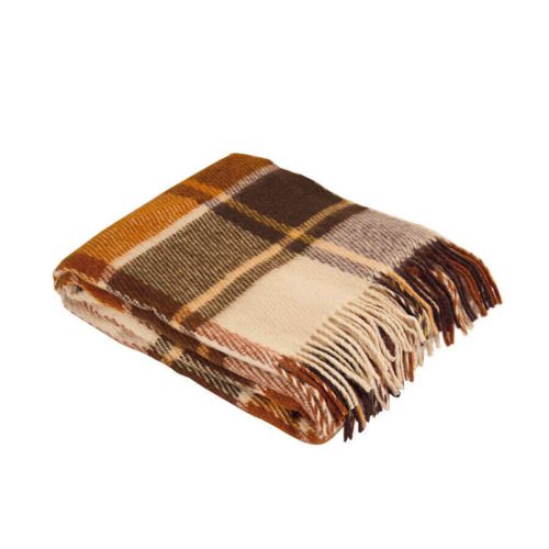  Plaid en laine à carreaux marron et beige 140×200 cm – 100% pure laine de mouton de Nouvelle-Zélande, fig. 1 