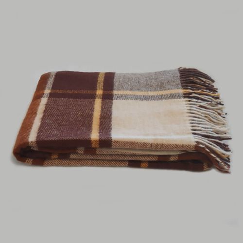  Plaid en laine à carreaux marron et beige 140×200 cm – 100% pure laine de mouton de Nouvelle-Zélande, fig. 5 