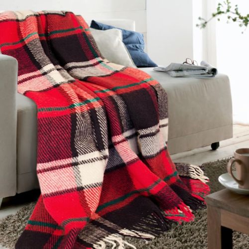  Red Tartan Wool Blanket 140x200cm, 100% New Zealand Sheep Wool, Warm Plaid Throw, fig. 2 