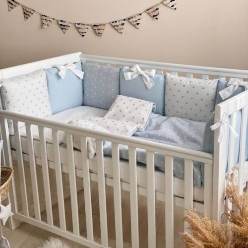  Babybett Komplettset SHINE Baby-Baumwoll-Bettwäsche-Set mit Bettumrandung-Kissen, Blau 17-tlg, fig. 6 