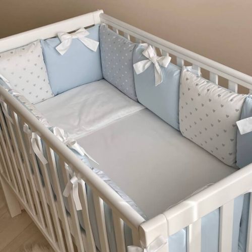  Babybett Komplettset SHINE Baby-Baumwoll-Bettwäsche-Set mit Bettumrandung-Kissen, Blau 17-tlg, fig. 8 