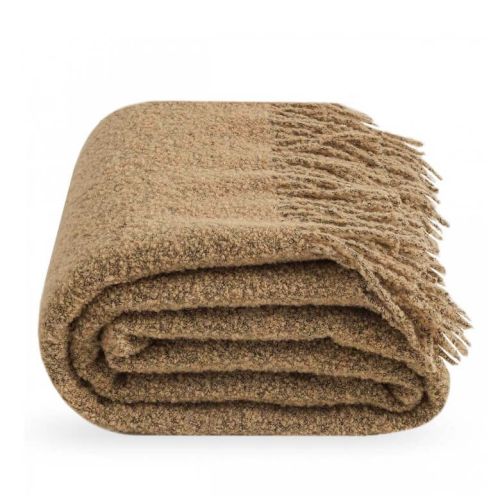 Premium Beige Wool Bouclé Throw Blanket