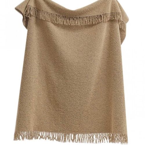  Wool Bouclé Throw Blanket with Fringe – Light Beige, 55x79 in (140x200 cm), fig. 1 