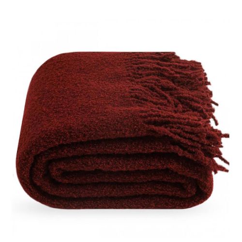 Dark Red Wool Throw Blanket with Fringe 55x79 in (140x200 cm) - Bouclé Throw, fig. 1 