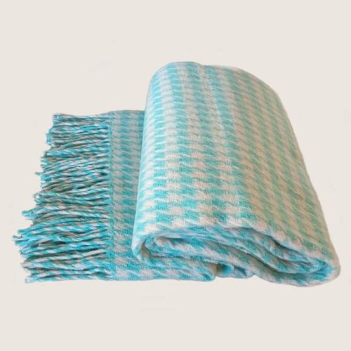  100% Merino Wool Throw Blanket - Teal & Cream Pattern, 140x200 cm (55x79 in), fig. 5 