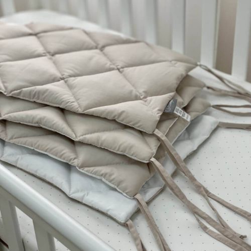  Full Set of Quilted Solid Crib Bumpers for Baby Bed 60x120, Beige/White, 100% Cotton, fig. 3 