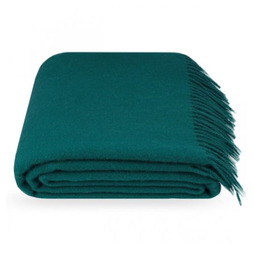  Plaid en laine vert émeraude – 100% laine pure, chaud et confortable avec franges, 140x200 cm, fig. 1 