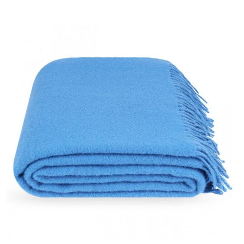  Hellblaue Wolldecke – 100% Wolle, warme Kuscheldecke mit Fransen, 140x200 cm, fig. 1 